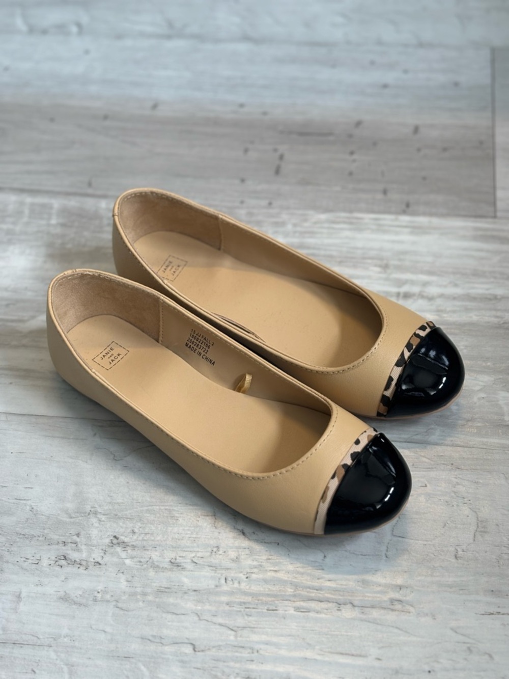 Janie and Jack Cap Toe Ballet Flats with Leopard Print Trim Girls Size 4